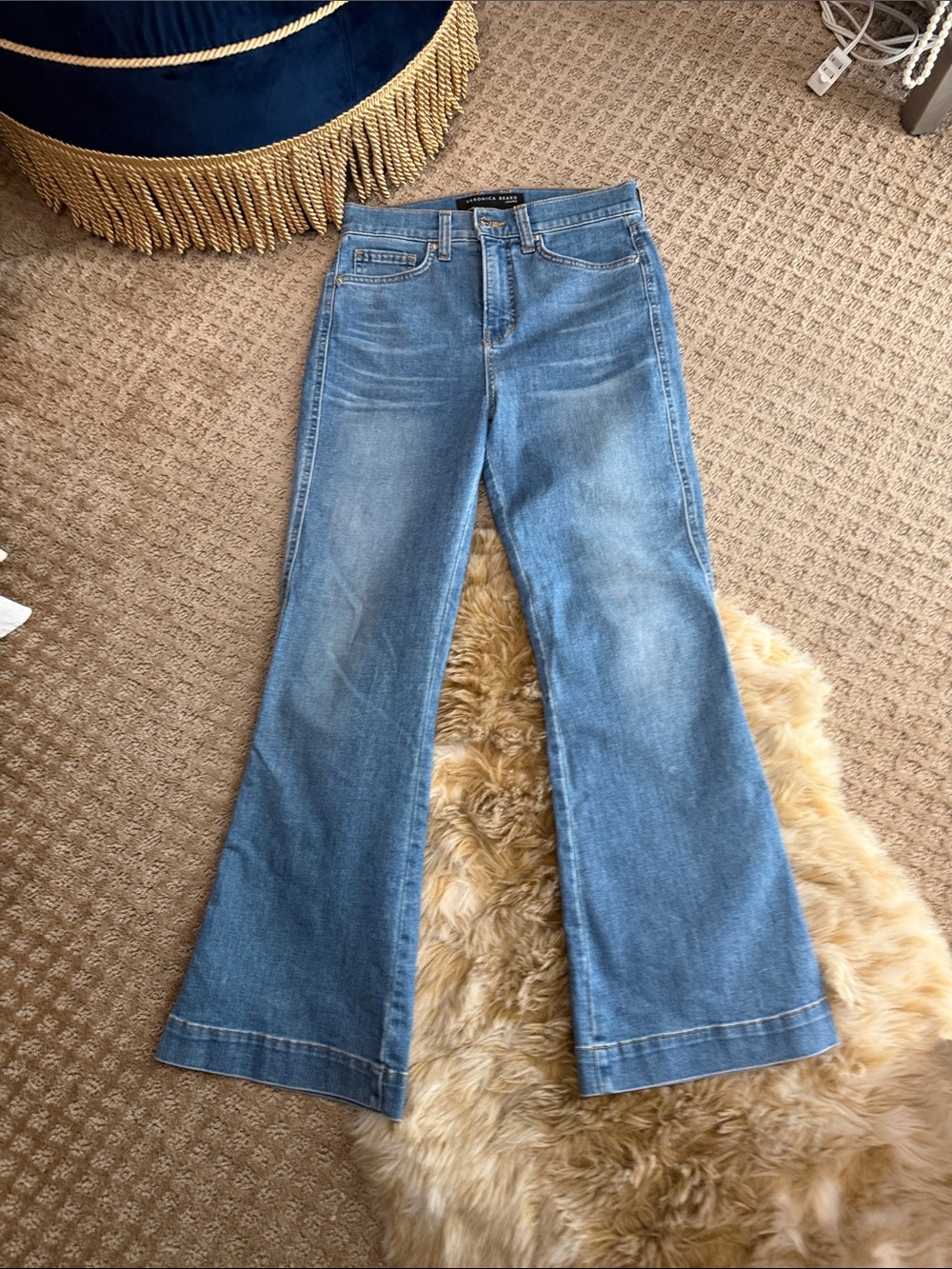 Veronica Beard Medium Blue High-Rise Flare Jeans